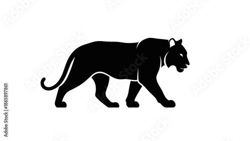 Black silhouette of a walking tiger.