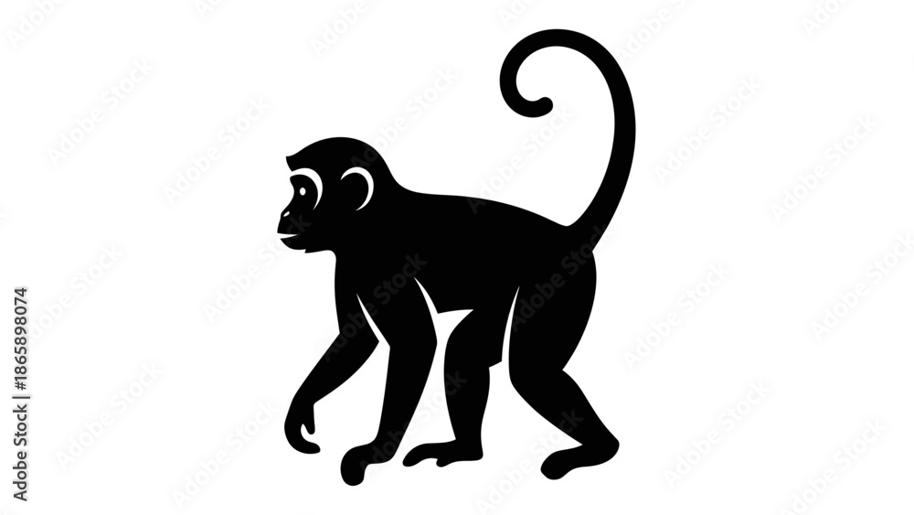 Obraz premium Black silhouette of a monkey walking.
