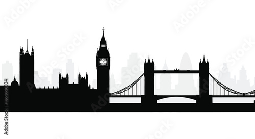 Iconic london landmarks including big ben tower bridge and the houses of parliament silhouette high quality