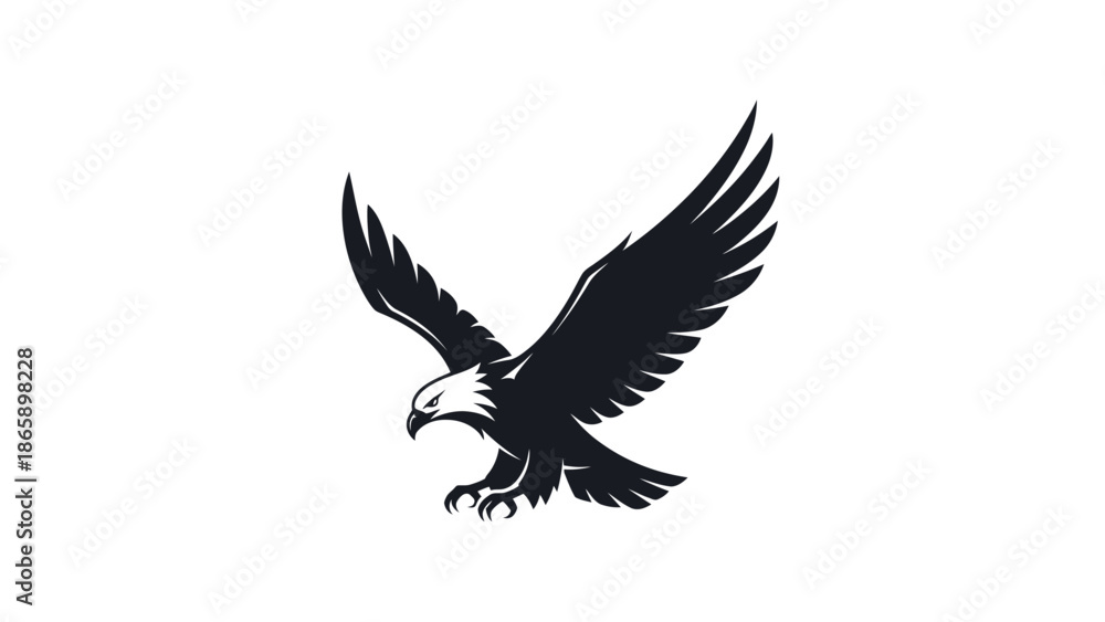 Fototapeta premium Black silhouette of an eagle flying.