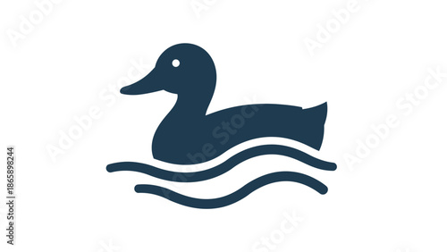 a dark blue duck swimming on water.