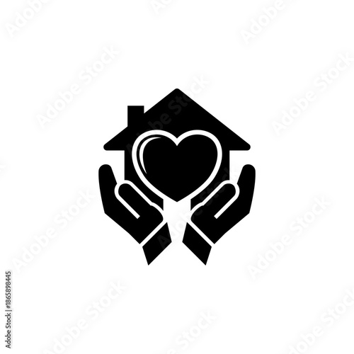 Hands Holding House with Heart Icon, Healthcare, Care and Charity Concept on White Background