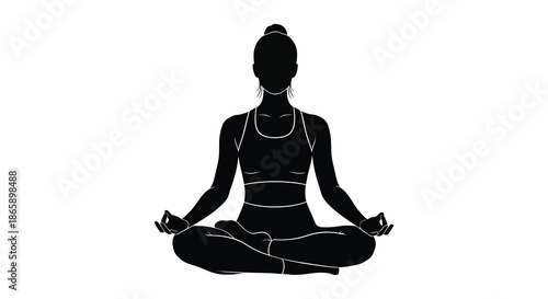 a woman practicing a meditative yoga pose in a serene setting captured as a striking silhouette