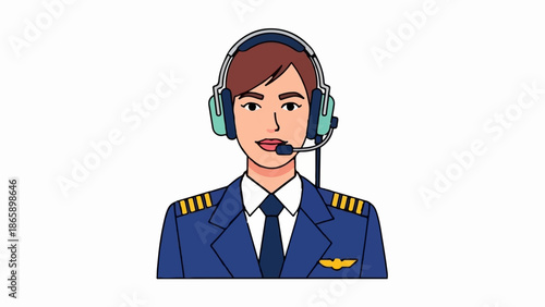 Cartoon pilot with headset and uniform