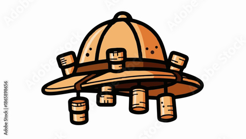 Cartoon pith helmet with dangling corks, a classic safari or explorer accessory