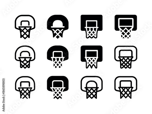 Basketball Hoop Icons. basketball hoop. Icon set. Set Logo of basketball hoop: backboard. harmonious logo variations of the same emblematic concept, each with