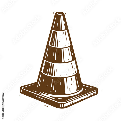 Traffic cone illustration in brown and white colors for construction or roadwork warning signage purposes