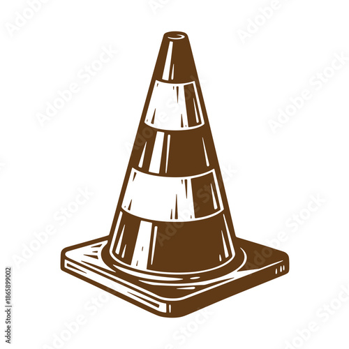 Traffic cone illustration in brown color on white background for road safety and construction signage