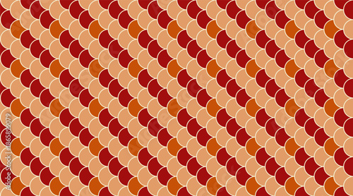 Abstract geometric pattern with overlapping semicircles in warm red and orange hues.  Creates a seamless texture ideal for backgrounds, website design, or textile prints.