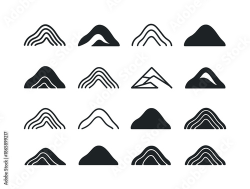 Hill Logo Variations. Hill. Icon set. Set Logo of Hill: hill contour lines. harmonious logo variations of the same emblematic concept, each with different