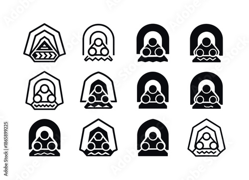 Underground Mining Icons. Underground Mining Techniques. Icon set. Set Logo of Underground Mining Techniques: conveyor belt underground. harmonious logo