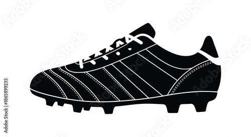 A striking black and white depiction of a classic soccer cleat in bold silhouette high quality