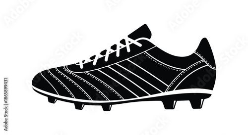 A striking black and white illustration of a soccer cleat showcasing its design as a silhouette