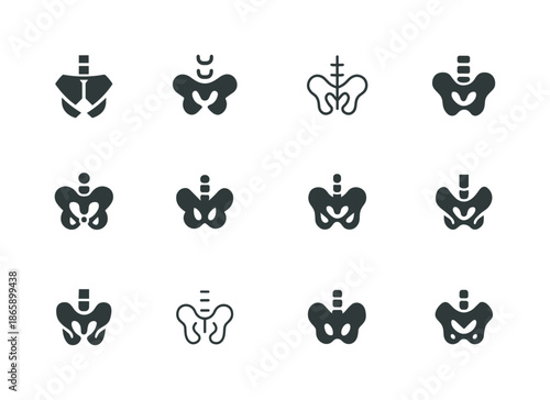 Postural Alignment Logos. Postural alignment. Icon set. Set Logo of Postural alignment: pelvis posture. harmonious logo variations of the same emblematic