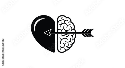A striking image depicting a heart and brain pierced by an arrow symbolizing love s impact on cognition silhouette