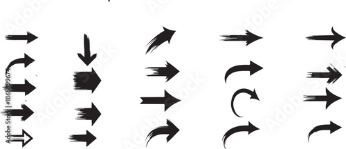 Black arrows collection with motion blur and grunge effects pointing right