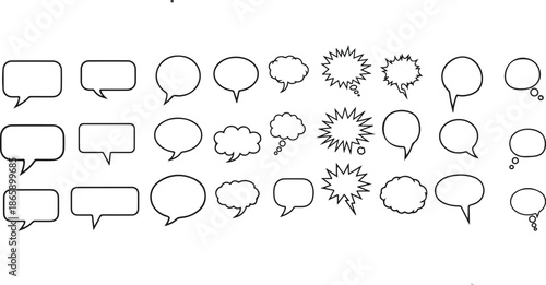 A diverse collection of speech bubble and thought bubble elements for communication design