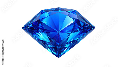 Detailed rendering of a faceted, brilliant-cut, sapphire gemstone on black