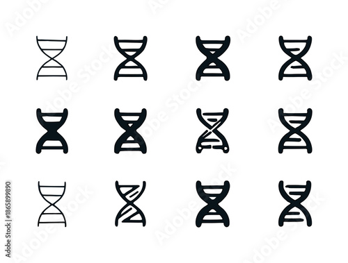 DNA Logo Variations. DNA. Icon set. Set Logo of DNA: cellular code symbol. harmonious logo variations of the same emblematic concept, each with different