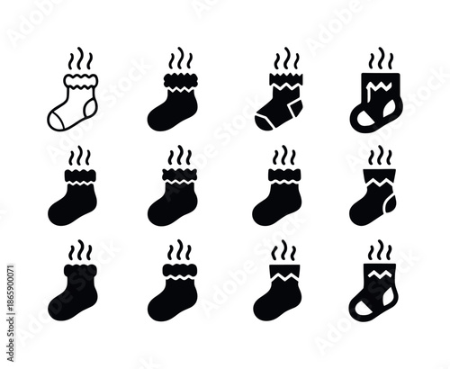 Fuzzy Socks Icons. Fuzzy Socks. Icon set. Set Logo of fuzzy socks: warm foot warmth swirl. harmonious logo variations of the same emblematic concept, each with