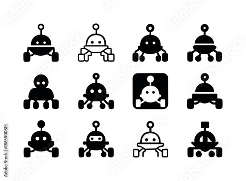 Martian Logo Variations. martian. Icon set. Set Logo of martian: rover silhouette. harmonious logo variations of the same emblematic concept, each with