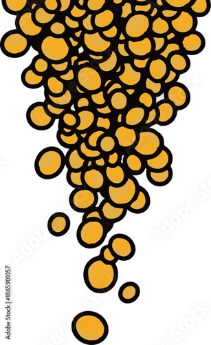 A cascade of golden spheres with dark outlines, appearing to descend