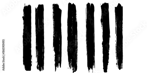 Isolated set of black and white chocolate sticks with ink splashes and paint brush objects featuring vanilla bean pods and metal tools on a white background