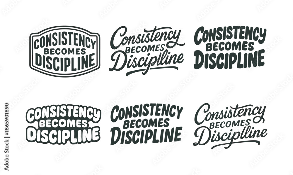 Obraz premium Diverse Lettering Styles. Consistency becomes discipline. Set lettering. harmonious lettering variations of the same emblematic concept, each with different