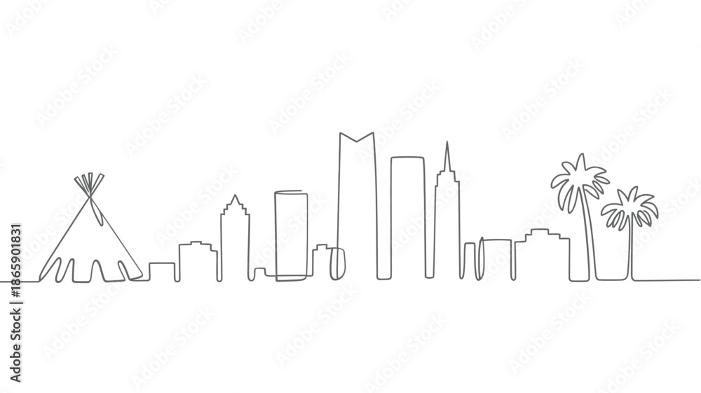 Obraz premium City skyline with teepee and modern buildings illustration