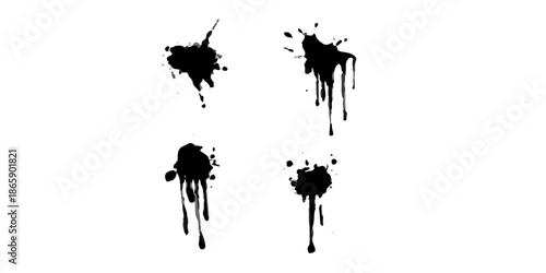 Vector illustration of an abstract grunge design featuring colorful ink splats and paint drips forming a nature tree silhouette with graffiti spray splatter art