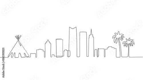 City skyline with teepee and modern buildings illustration