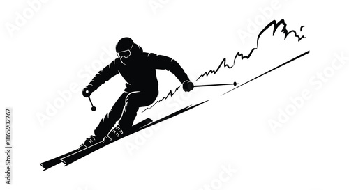 A dynamic depiction of a skier in motion down a snowy slope a striking black silhouette