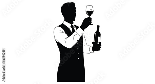 a distinguished man in a suit holding a wine glass and bottle a striking silhouette