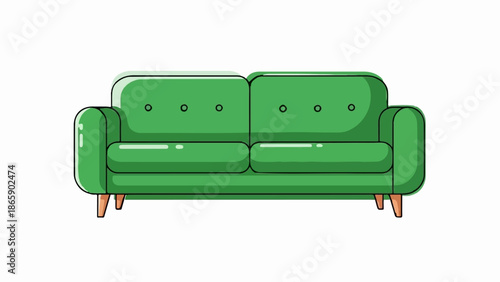 A plush green two-seater sofa with button tufts and rounded arms
