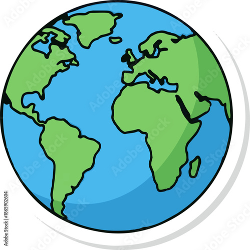 A simple, cartoonish illustration of the planet Earth, showing continents and oceans