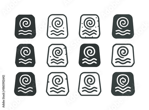Ancient Relics Icons. ancient relics. Icon set. Set Logo of ancient relics: stone tablet. harmonious logo variations of the same emblematic concept, each with