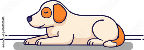 A light brown cartoon dog with orange ears and tail, sleeping peacefully on a flat surface