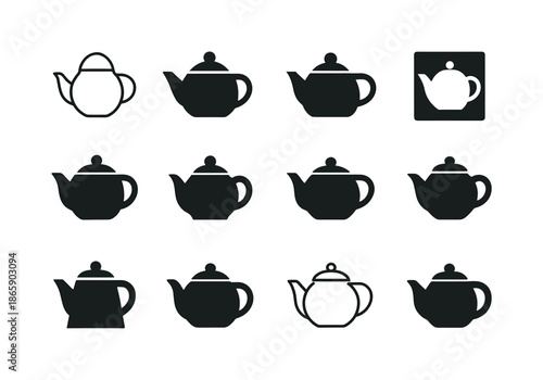Teapot Logo Set. Teapot. Icon set. Set Logo of teapot: modern minimal teapot. harmonious logo variations of the same emblematic concept, each with different