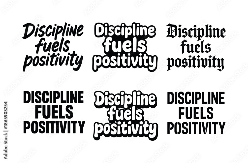 Fototapeta premium Creative Lettering Grid. Discipline fuels positivity. Set lettering. harmonious lettering variations of the same emblematic concept (Grunge textured brush