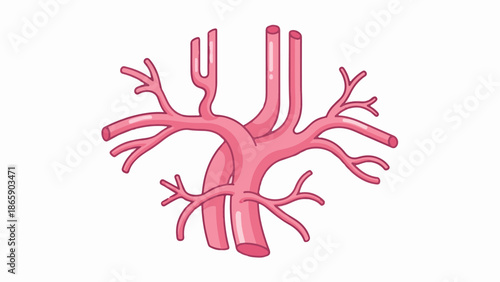 A stylized, pink, branching vascular or bronchial system depicted against a white background