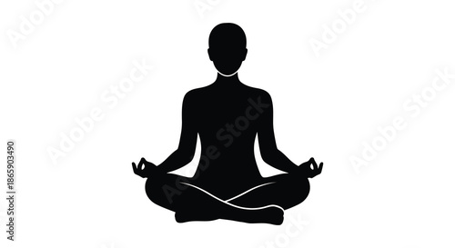 a serene depiction of a person meditating in the lotus position a striking black silhouette