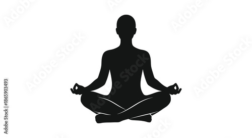 a peaceful scene depicting a person meditating in the lotus position a striking black silhouette