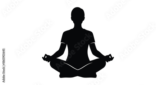 a serene depiction of a person meditating in the lotus position a striking black silhouette