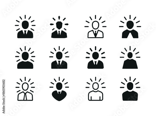 Integrity Leadership Icons. Integrity in Leadership. Icon set. Set Logo of Integrity in Leadership: leader with glowing aura. harmonious logo variations of the