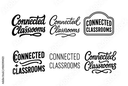 Diverse Lettering Styles. Connected classrooms. Set lettering. harmonious lettering variations of the same emblematic concept, each with different artistic