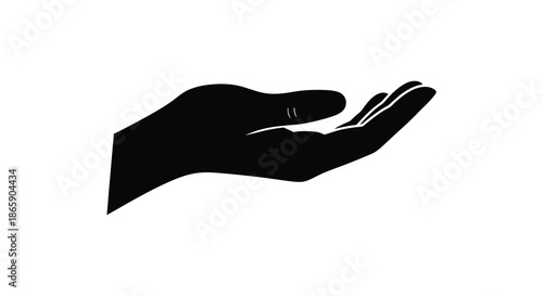 A black silhouette of an open human hand offering support or receiving something a simple outline silhouette
