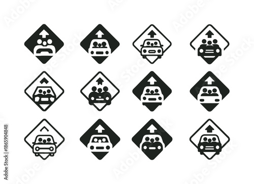 Family Road Trip Icons. Family road trips. Icon set. Set Logo of Family road trips: roadside sign. harmonious logo variations of the same emblematic concept,