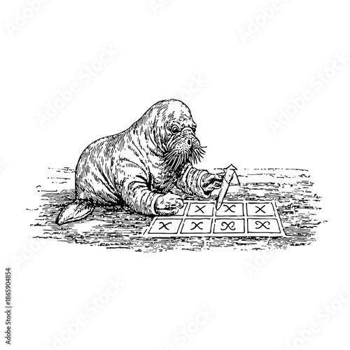 Vintage Illustration of a Monkey Engaged in a Mysterious Ritual