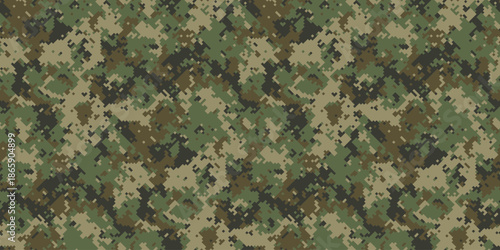 Intricate digital camouflage pattern in earthy greens, browns, and tans.  Perfect for military, hunting, or outdoor themed designs.