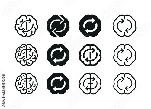 Cognitive Therapy Icons. Cognitive therapy. Icon set. Set Logo of cognitive therapy: cognitive restructuring arrows. harmonious logo variations of the same